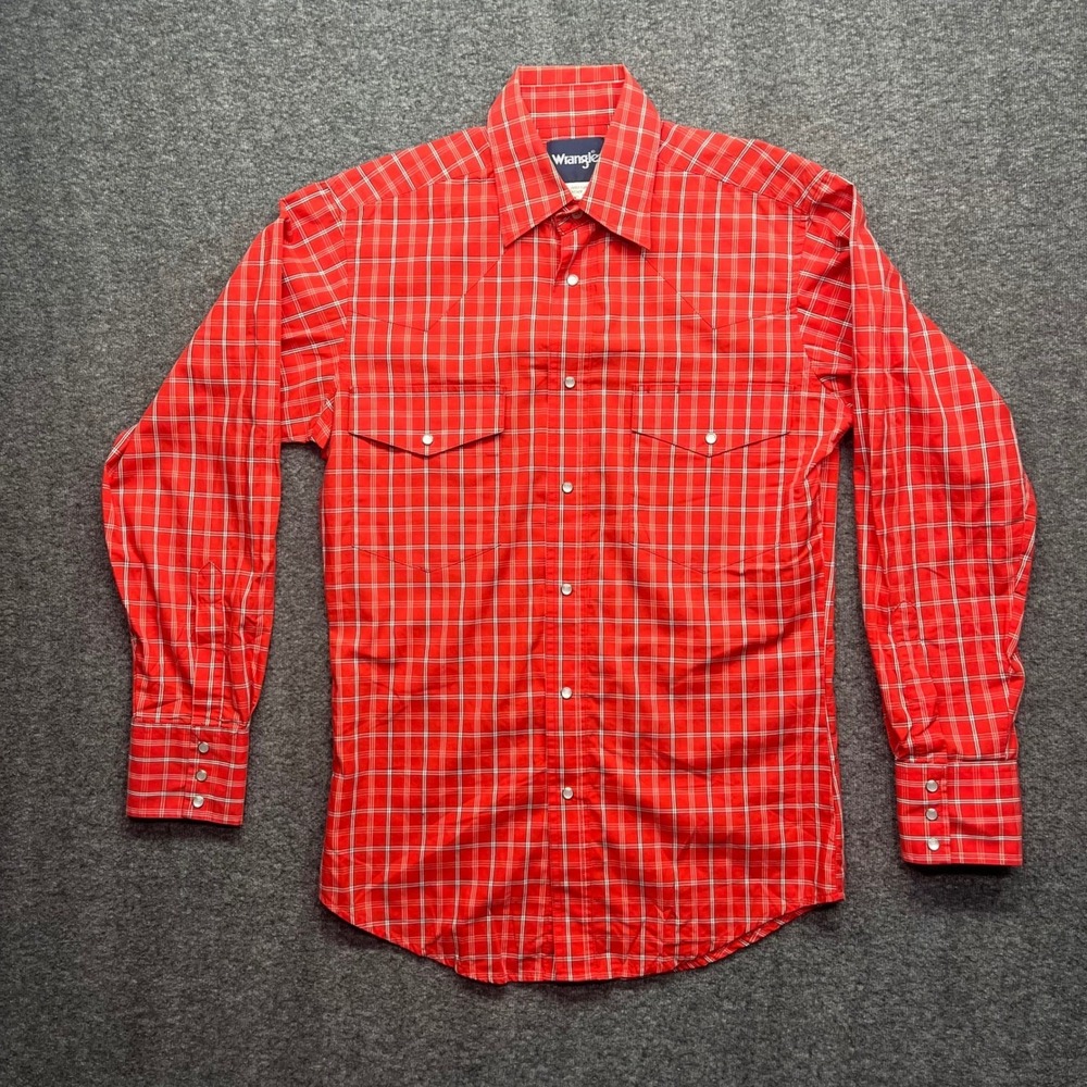 Wrangler Shirt‎ Mens Small Red Western Plaid Pearl Snap Long Sleeve WR112M